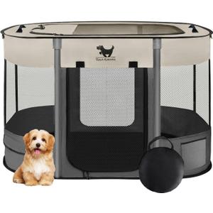 Rest-Eazzzy Dog Playpen, Foldable Kitten Playpen for Medium Dogs, Portable Pet Puppy Playpen with Removable Shade Cover, Indoor Outdoor Travel Camping Use for Small Pets with Carrying Case (S, Grey)