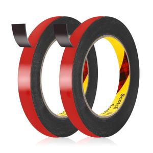 UPINS 2 Rolls Double Sided Tape Heavy Duty, 0.5IN x 16.5FT Two Sided Mounting Tape Water-Repellent Strong Adhesive 3M Foam Tape Strips for Automotive Car Outdoor Home Office Decor (Black)