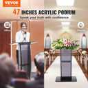 VEVOR Acrylic Podium, 47" Acrylic Podium Stand with Wide Reading Surface & Storage Shelf, Floor-Standing Clear Pulpits Acrylic for Church Office School, Black