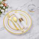 Goodluck 175 Piece Gold Plastic Dinnerware Set for 25 Guests, Fancy Disposable Plates for Party, Include: 25 Dinner Plates, 25 Dessert Plates, 25 Pre Rolled Napkins with Gold Silverware, 25 Cups