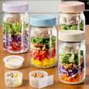 2 Pack Glass Salad Pod Mason Jar with Dressing Cup, 32 oz Salad Container to Go with Lids Meal Food Prep for Adults Lunch, Large Travel Mason Jar Bowl with 2 Insert Dressing & Topping Holder