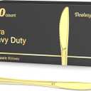Dealusy 100 Count Heavy Duty Gold Plastic Knives Disposable, BPA-Free, Heat Resistant, Solid and Durable Premium Plastic Disposable Knives for Party Supply