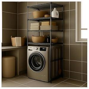 Washer, Dryer, and Refrigerator Top Shelf - Extra-Wide Design, Thickened Structure, Washing Machine Rack, Height-Adjustable, Laundry Room Shelves Organizer，Over Dryer Storage (Black)