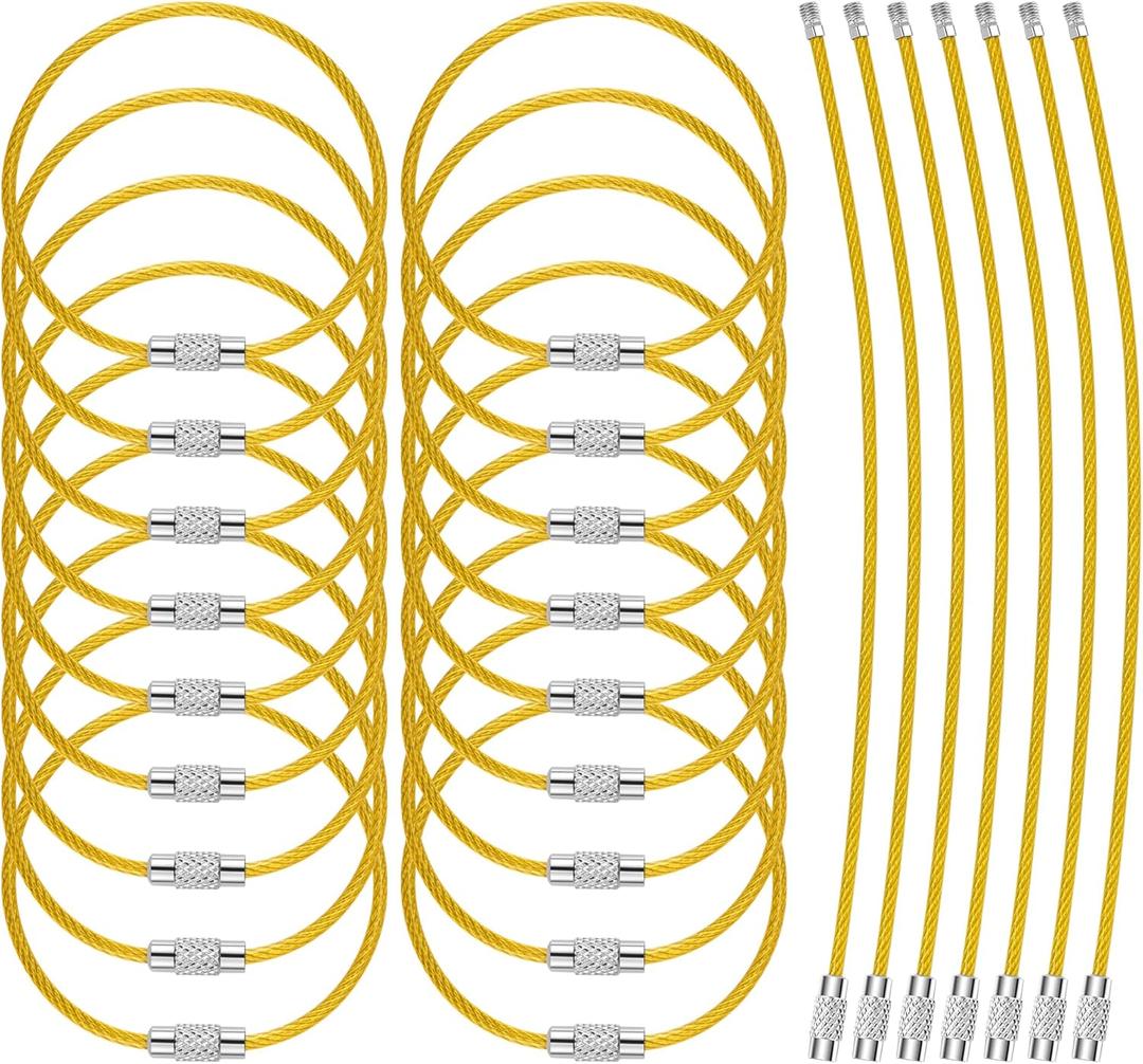 25 Pack 2mm Thick Wire Keychain Cable,6.3 Inches Nylon Coated Stainless Steel Key Ring,Loop Holder for Luggage,Tag Keeper (Yellow)