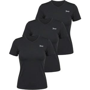 Juicy Couture Women's Short Sleeve V-Neck Athletic T-Shirts Workout, Fitness, Yoga, Pilates, Gym Activewear (Black, S)