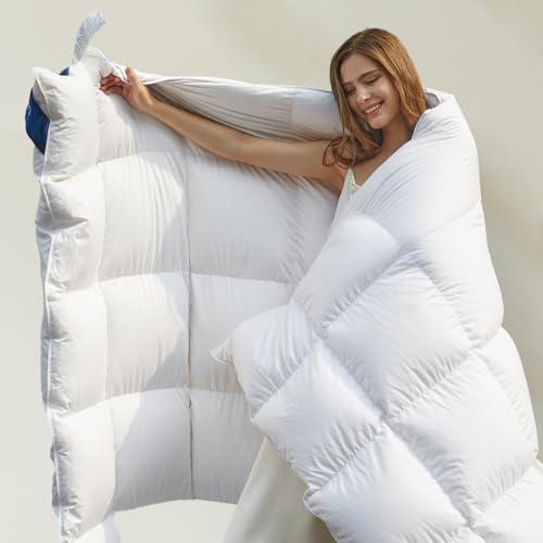 Down Feather Down Comforter Oversized King Size, 120x98 Inches All Season White Extra Fluffy Oversized King Duvet Insert with Corner Tabs, Hotel Bedding Comforter, Machine Washable (74 Oz)