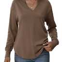 Totatuit Sweatshirts for Women V Neck Long Sleeve Shirts Loose Lightweight Curved Hem Casual Pullover Tops 2025 Fall Coffee Small (Brown, S)