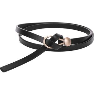 Women's Leather Belt Dress Belt Fashion Skinny Belt Tie A Knot Leather Waist Belt Knotted Decorative Belt