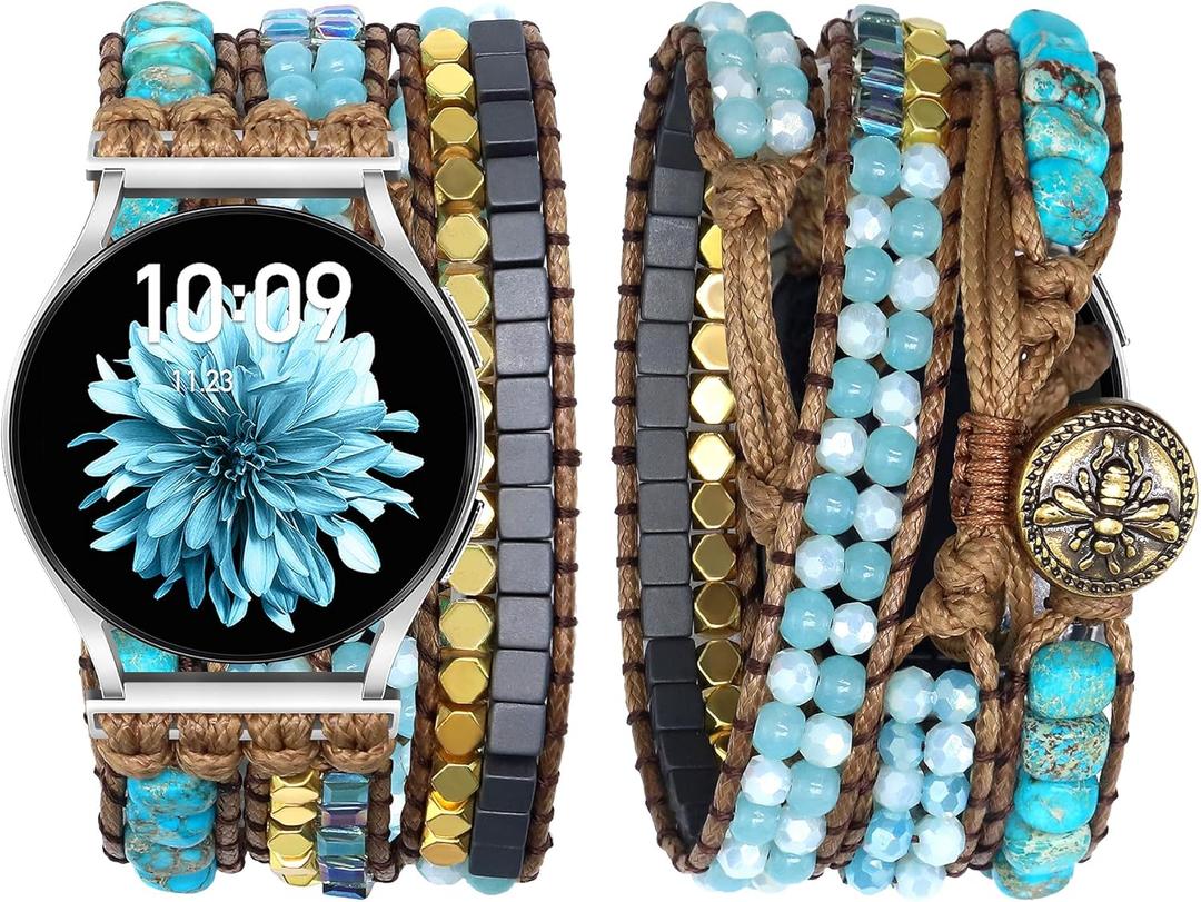 JR.DM Boho Beaded Handmade Braided Bracelet Band Women 20mm Compatible with Samsung Galaxy Watch 7/6/5/4/Active 2/4 Classic/6 Classic/5 Pro/FE 40mm 42mm 43mm 44mm 45mm 46mm 47mm