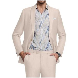Men's Suit Tencel Linen Two Piece Slim Fit Summer Grooms Wedding Prom Dress Tuxedo Suits for Men Blazer Pants Set, Large 