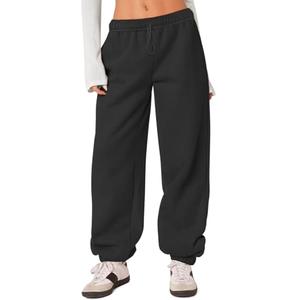 HeSaYep Women's Fleece Lined Sweatpants Thermal Winter High Waisted Sweat Pants Interior Drawstring Baggy Athletic Joggers Pants with Pockets Black L