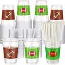 Yaomiao 300 Pcs 12 oz Football Plastic Cups with Lids and Straw Football Plastic Cup Football Disposable Clear Cups Football Drinking Cups Football Themed Party Drinking Set for Party Supply