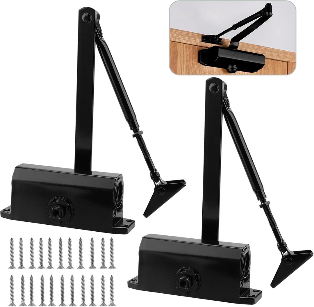 2 Pcs Automatic Door Closer, 55-143 lbs Adjustable 2-Speed Delayed-Action, Heavy Duty for Residential and Light Commercial Doors (with Screws)