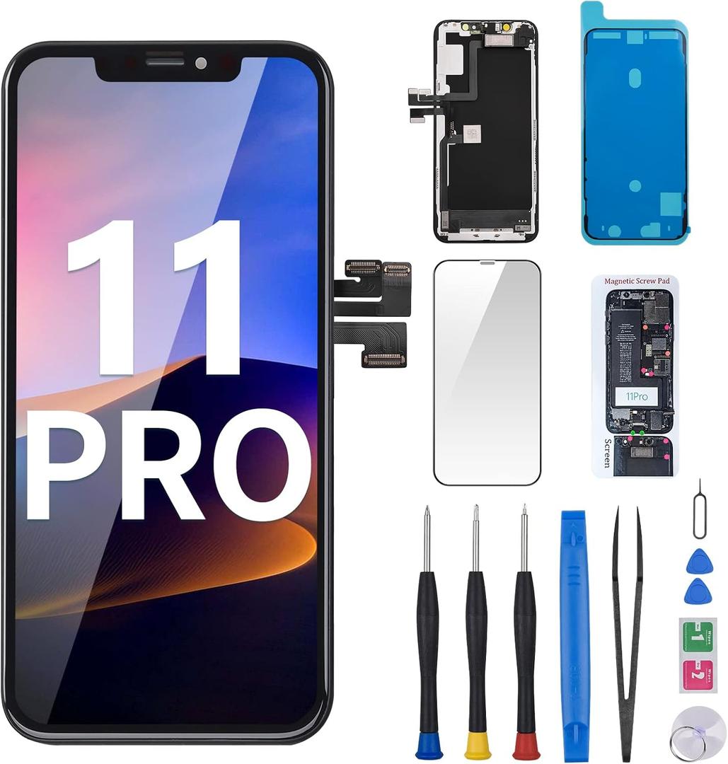 for iPhone 11 Pro Screen Replacement 5.8" with Ear Speaker Sensor Full Assembly 11pro 3D Touch LCD Display Digitizer Fix Tools Magnetic Screw Mat Front Earpiece Repair Kit A2160 A2217 A2215
