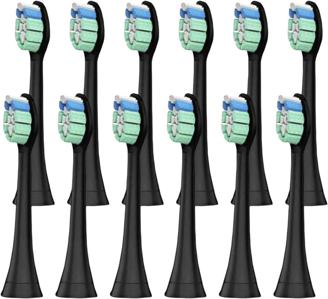 12x Replacement Toothbrush Heads Compatible with Philips Sonicare Replacement Heads, for Sonicare Replacement Brush Heads, Pack of 12 Professional Electric Toothbrush Heads Black