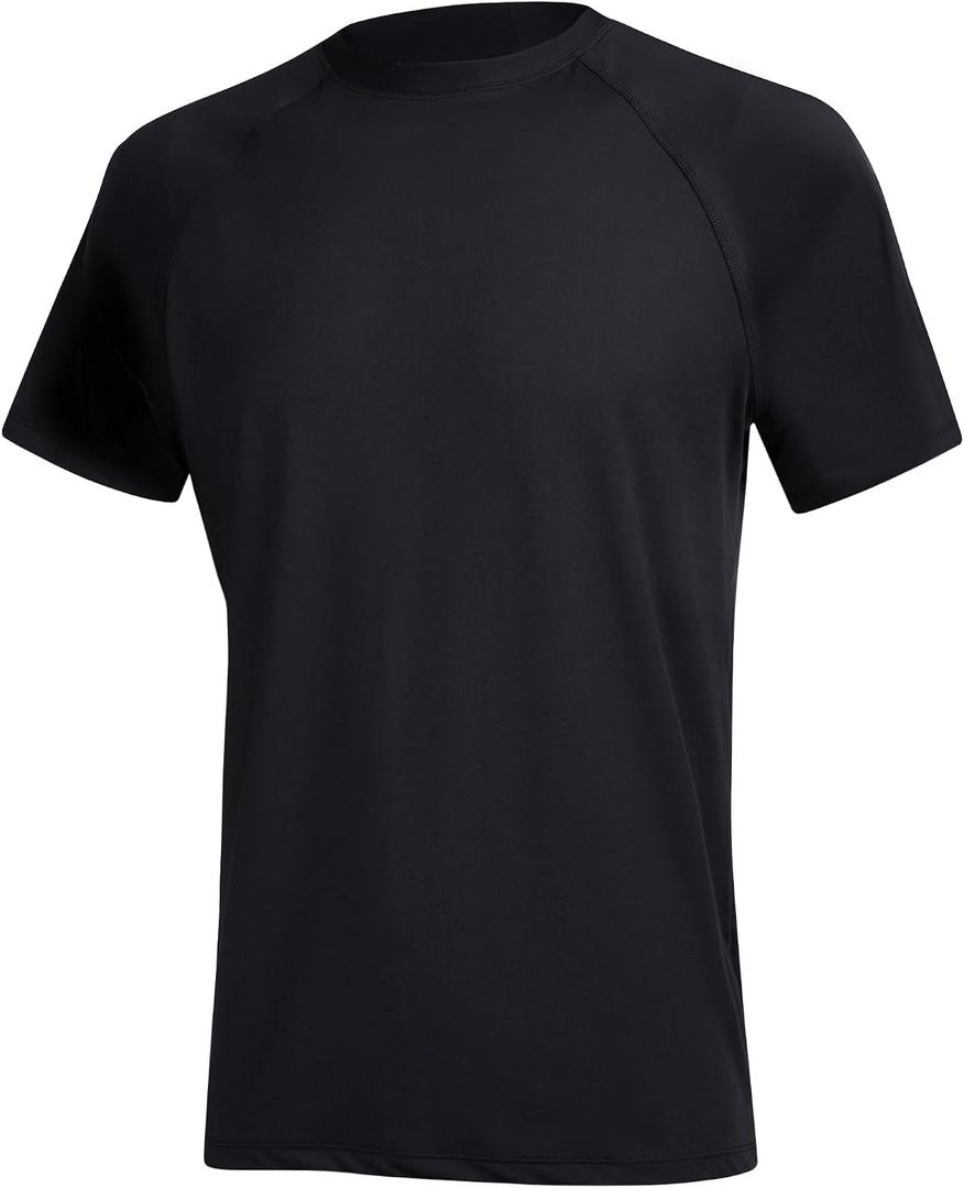 Satankud Men's UPF 50+ Rashguard Swim Tee Short Sleeve Running Shirt Swimwear Swim Hiking Workout Shirts L