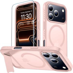 MOZOTER for iPhone 17 Pro Case with Kickstand,[Compatible with MagSafe] [12FT Military Grade Protection] Slim Translucent Matte Shockproof Phone Case,6.3",Pink