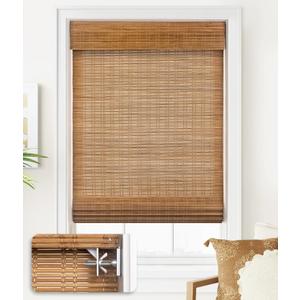 LazBlinds No Tools No Drill Cordless Bamboo Roman Shades, Light Filtering Window Treatment, Roll Up Bamboo Blinds for Window 31'' W x 64'' H, Ceylon Light Russet
