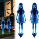 Halloween Ghost Twins Yard Signs - 2 Pack 16" Scary Outdoor Decor for Lawn & Garden, Waterproof Iron Stake Decorations for Courtyard & Home