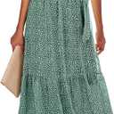 BTFBM Women Summer Bohemian Floral Casual Wrap V Neck Ruffle Cap Sleeveless Belt A-Line Pleated Hem Midi Sun Dress White