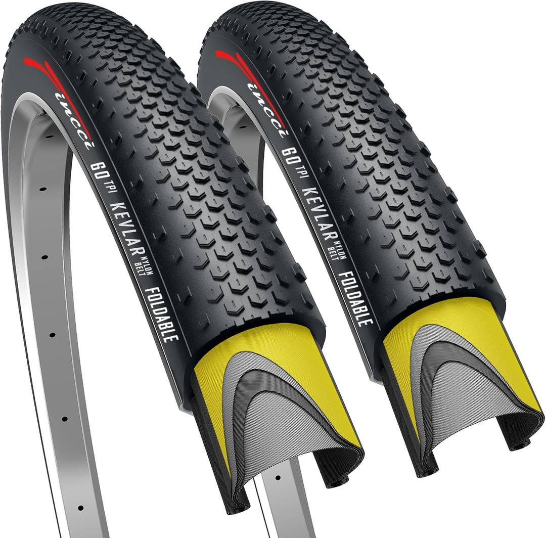 Fincci Pair 700x38c Bike Tire - Gravel Foldable Kevlar 40-622 Puncture Resistant Bike Tires 1 mm Nylon - Grooved 700c Bike Tire - 28 inch Tyre for Electric, Hybrid, Road, City, Touring Bikes