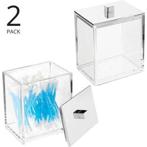 mDesign Plastic Rectangle Apothecary Canister - Organizer for Bathroom Vanity Countertop Shelf Decor - Holds Cotton Swabs, Soap, Makeup, Bath Salts - 2 Pack- Lumiere Collection - Clear/Chrome