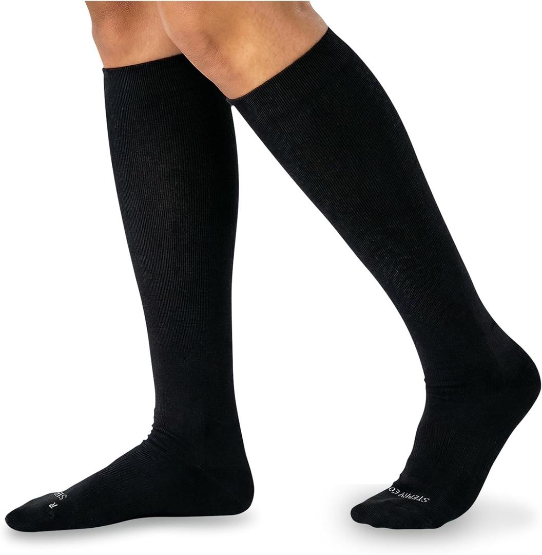 Moisture Wicking Compression Socks for Women and Men, Knee High (2 Pairs) for Traveling, Running, Black Medium