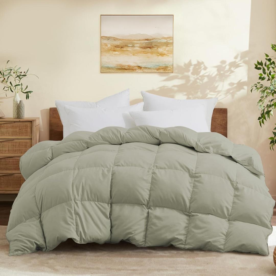 Joysoul King Size Down Comforter - All Season Ultra Soft Goose Down & Feather Fiber Fill, Luxury Hotel Sage Green Duvet Insert with Corner Tabs (104" X 88")