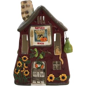 Blue Sky Clayworks Harvest House Candle House, Ceramic, 4.75" D x 5.25" W x 7.88" H, Sunflower Barn Glow