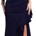 WOOSEA Women's Crew Neck Sleeveless Split Bodycon Mermaid Evening Cocktail Long Dress Navy Blue, Size Medium