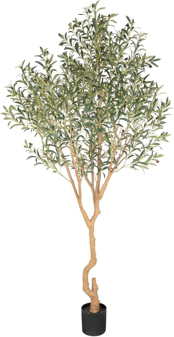 Tall Faux Olive Tree 8ft (96in) Realistic Potted Silk Artificial Olive Tree Fake Olive Trees Indoor with Green Leaves and Big Fruits for Home Office Living Room Stairs Patio Decor.
