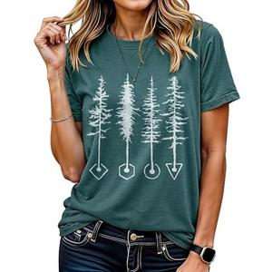 Women's Summer Pine Tree T-Shirts for Women Hiking Camping Athletic Graphic Loose Tees Crew Neck Short Sleeve