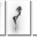DJSYLIFE Bathroom Wall Art Decor Canvas Print Black and White Hazy Silhouette Painting 3 Pieces Modern Abstract Picture Poster Artwork for Home Decoration Stretched Framed Ready to Hang 16x24 x3