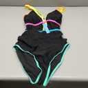 Popvil Women One Piece Swimsuit 2025 Tummy Control Sexy Cutout Neon Color Block Bathing Suit Deep V Neck Adjustable Swimwear Medium