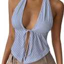 Floerns Women's Y2k Striped Tie Front Halter Tops Backless Going Out Tank Tops Small