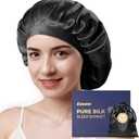 Kaome 100% Mulberry Silk Bonnet for Sleeping Women, 22 Momme Double Layer Silk Hair Wrap, Non-Slip Sleep Cap with Adjustable (Black)