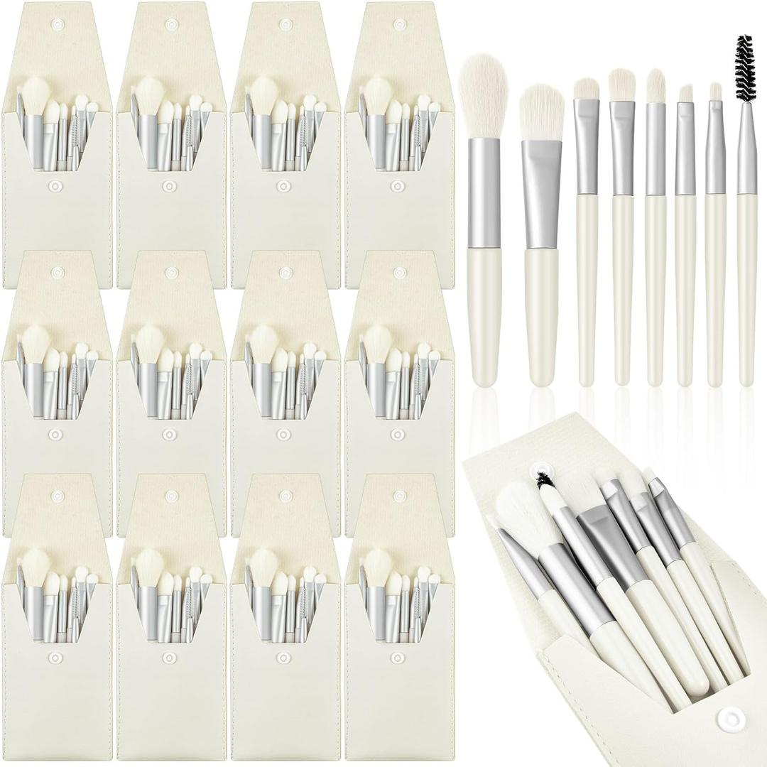 Tioncy 12 Sets Travel Makeup Brush Set Bulk Brushes Bag Bridesmaid Gift Synthetic Fibre Face Make up Brushes Angled Blush Brush for Wedding Bridal Shower Favors Bachelorette Party Gift(White)
