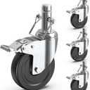 HOLKIE Scaffolding Caster Wheels 5 inch Dual Locking Casters Set of 4, 1" Round Stem Swivel Castor, 1190 lbs Load Capacity, Industrial Heavy Duty Replacement Castors
