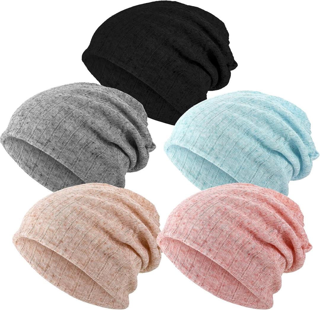 SATINIOR 5 Pieces Women's Slouchy Beanie Chemo Hat Stretch Cancer Head Wraps Sleep Head Scarf for Cancer Patient, Bright Color