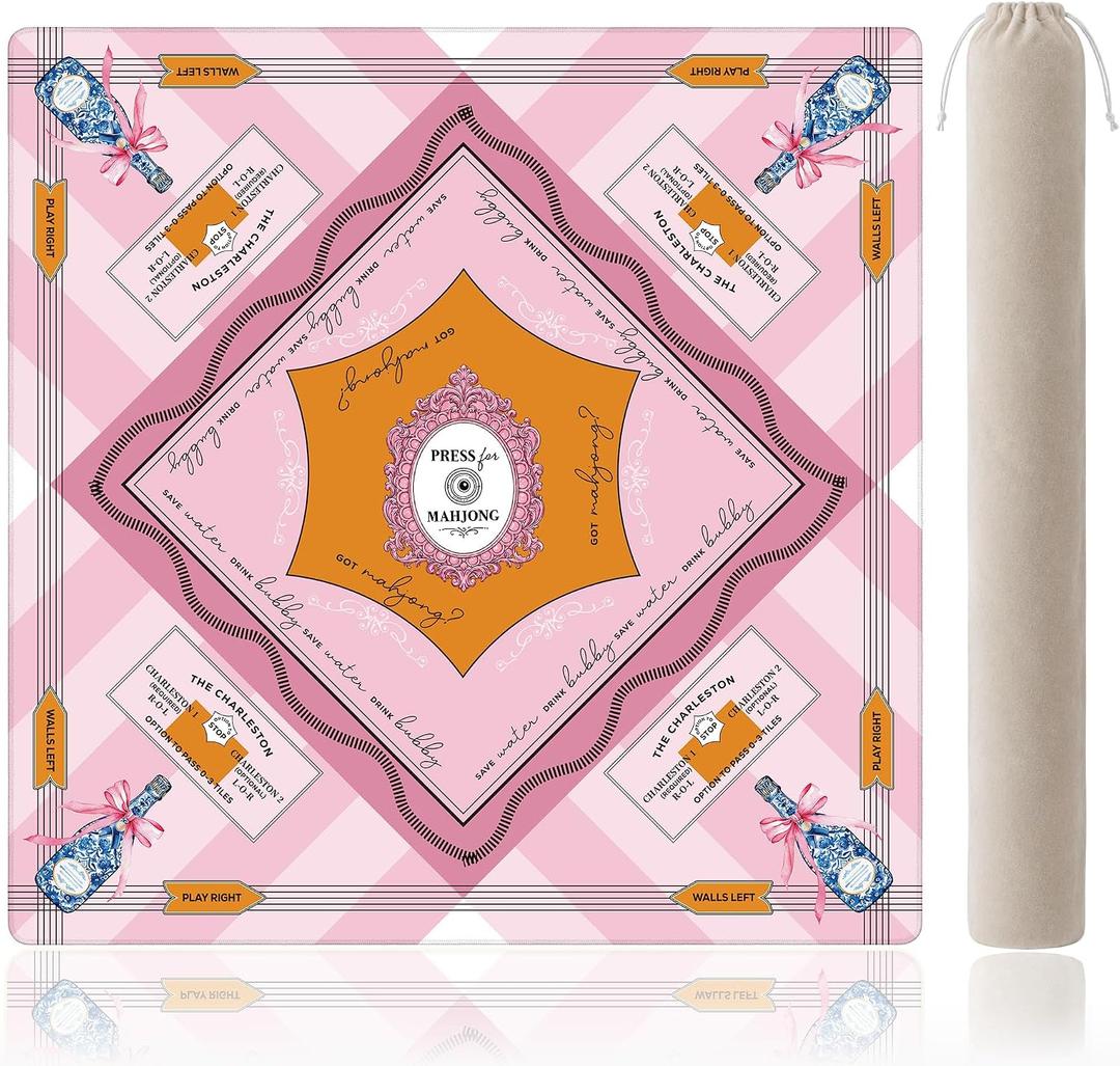 Pink Champagne Coquette Mahjong Mat for Table with Rules
31.5x31.5 Inch; waterproof neoprene surface, non-slip backing, printed rules for easy American mahjong and mah jongg nights