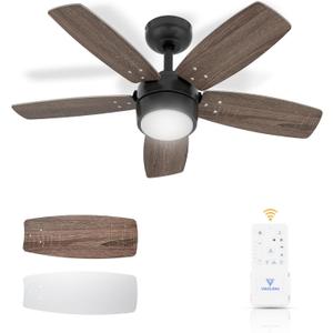 Ceiling Fan 36'' for Small Room: Modern Ceiling Fans with Light Remote Control - Reversible Quiet DC Motor Dimmable with 6 Speeds for Small Office Kids Bedroom(Bronze+Walnut)