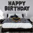 Black Happy Birthday Balloons Decorations Happy Birthday Letter Balloons Banner Set with 24pcs Round Flameless LED Candles and 2000pcs Artificial Rose Petals for Women Men Room Party Decor
