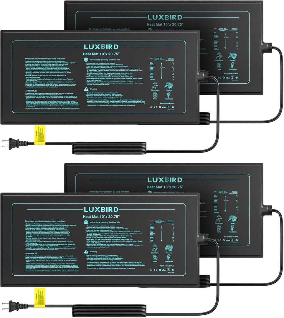 LUXBIRD Seedling Heat Mat 4 Pack 10"x 20.75" UL & MET Certified, Heating Film Warm Hydroponic Heating Pad for Germination, Indoor Gardening, Greenhouse