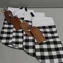 Aoriher 4 Sets Christmas Buffalo Plaid Stockings with DIY Wood Name Tags, 18 Inch Large Xmas Stockings Hanging Decorations with Tags for Christmas Fireplace Decor(Plaid,Black White A)