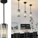 Black Pendant Lighting Modern Pendant Light Mini Crystal Chandeliers Adjustable Pendant Light Fixture for Kitchen Island Dinning Room Corridor Bedroom(Black 3-Pack), Round-3-Pack