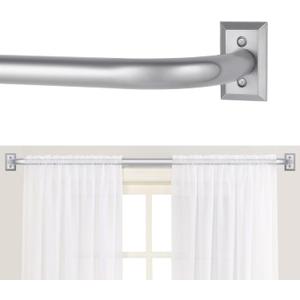 TANGWIN Silver Wrap Around Curtain Rods 48 to 90 In: Blackout Heavy Duty Adjustable Window Curtain Rod Room Darkening,1 Inch Modern Industrial Curved French Return Metal Drapery Rod Easy Install, Nickel