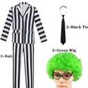 Mltao Black White Vertical Striped Suit 4pcs Set Jacket Pants Tie Wig Adult Teens Costume Halloween Party Dress Up Outfit (X-Large)