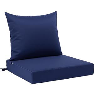 Favoyard Outdoor Patio Seat Cushions Set, 22 x 24 Inch, Waterproof, Blue | Fade-Resistant, Removable Cover, Deep Seat & Back Cushion, Tie Straps for Patio Furniture, Garden, Rocking Chair, Sofa Couch