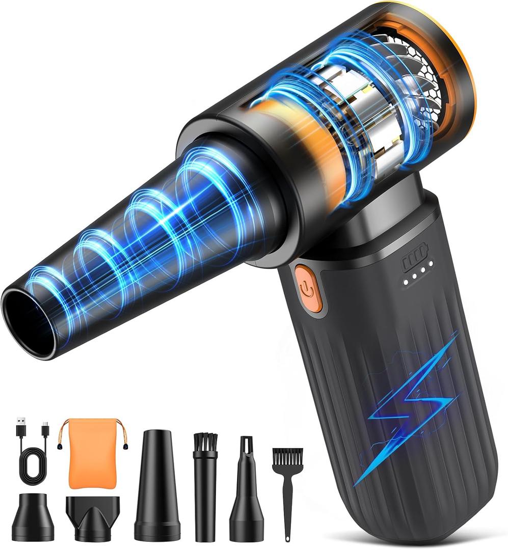 Compressed Air Duster, 260000RPM Cordless Electric Air Blower with Brushless Motor, 3-Speed Adjustable & Rechargeable  Powerful Dust Cleaner for Keyboard, Computer, Car, Outdoor, Air Bed (Black)