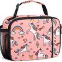 esouler Lunch Box Kids Insulated Lunch Bag for Boys & Girls Durable Children Lunchbox for School with Water Bottle Holder-Pink Unicorn, Pack of 2